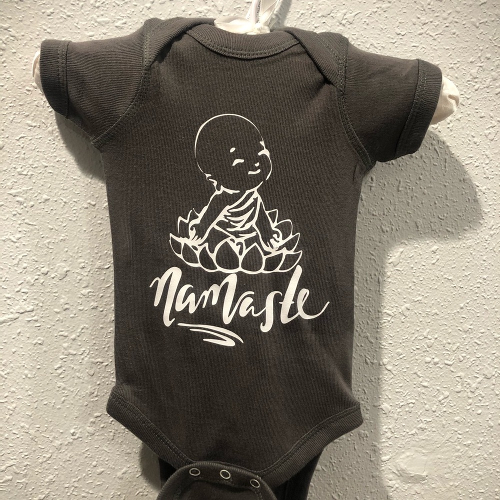 Gray newborn baby onesie Namaste